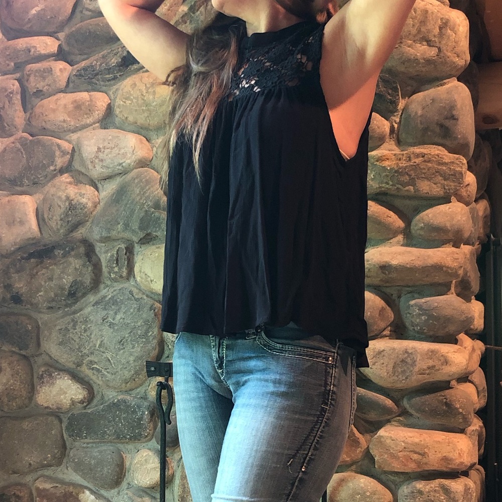 Black flower blouse medium